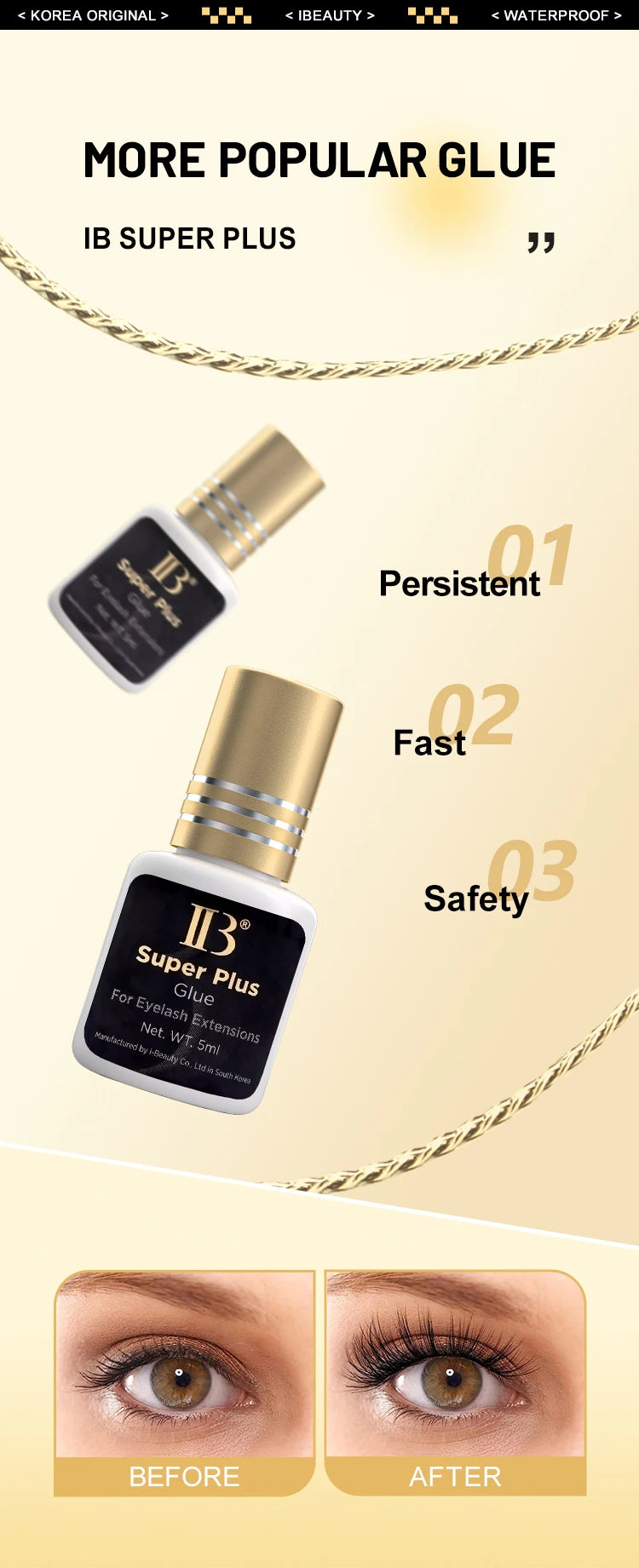 20 Bottles Original IBeauty Super Plus Glue for Eyelash Extensions 5ml Korea Golden Cap False Eyelash Glue Makeup Tools Supplies