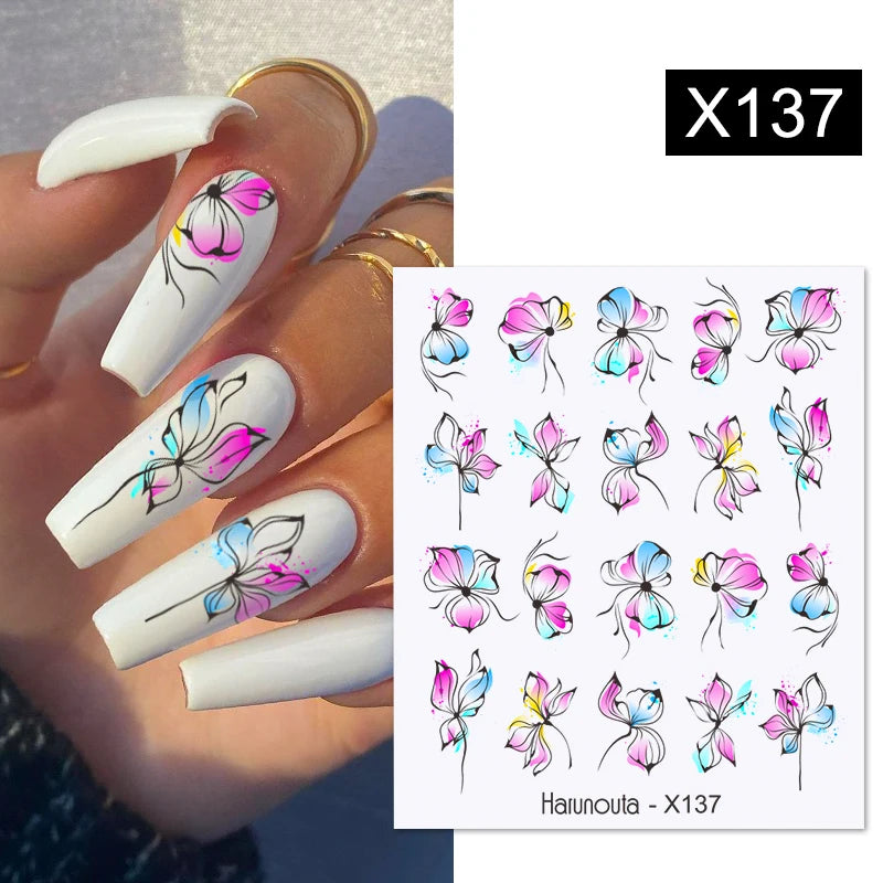 Harunouta Spring Water Nail Decal And Sticker Flower Leaf Tree Green Simple Summer Slider For Manicuring Nail Art Watermark