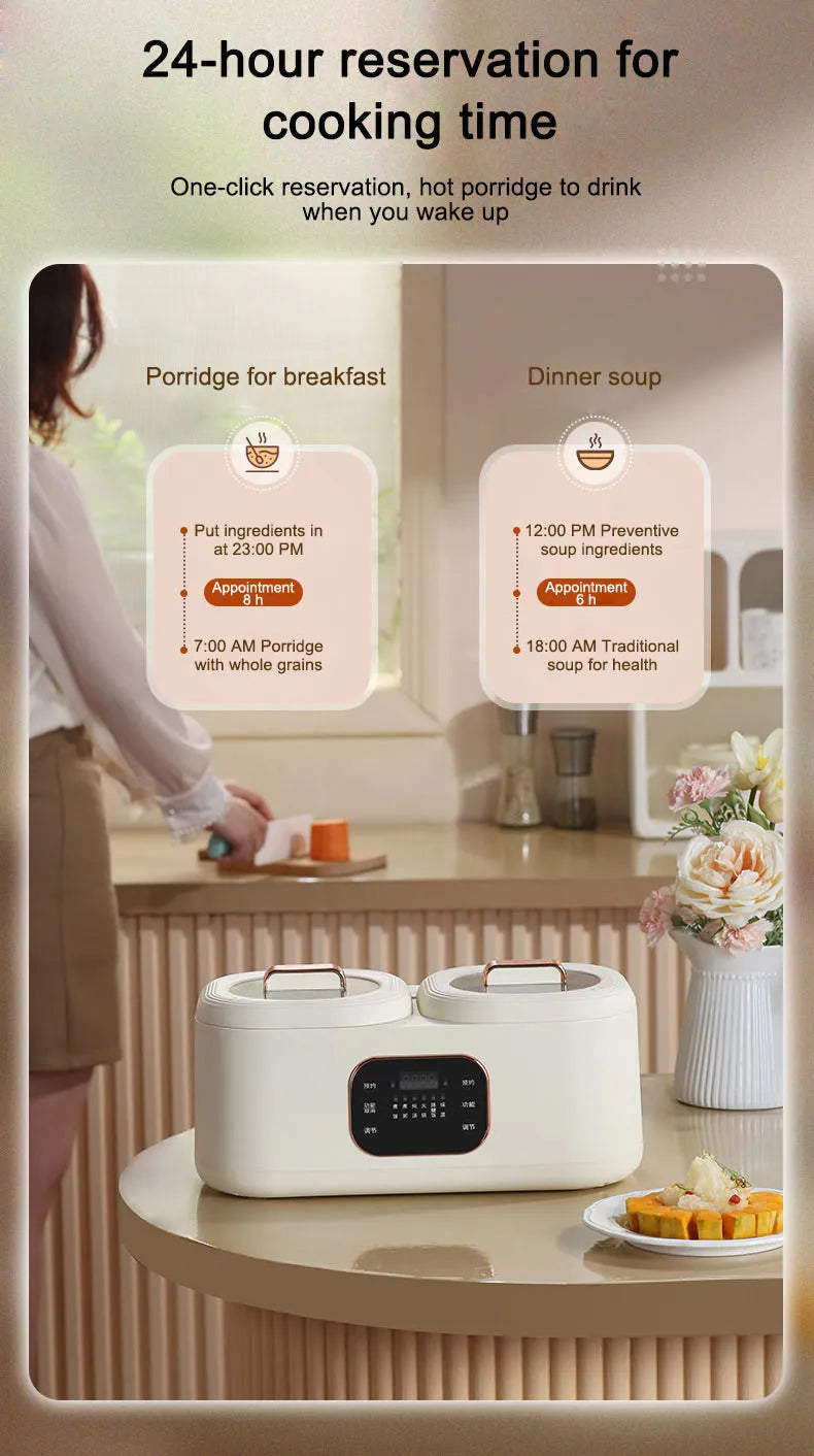 Electric Double-Liner Rice Cooker Heating Lunch Box Food Steamer Non-stick Pan Cooking Hot Pot Soup Stew Skillet Meals Heater