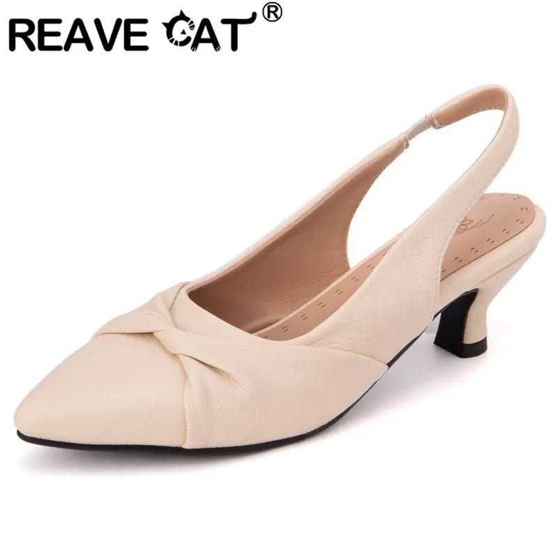 REAVE CAT Brand Women Sandals Pointed Toe Small Heels 4.5cm Strap Bowknot Size 51 52 53 54 Soft Daily Shoes Summer