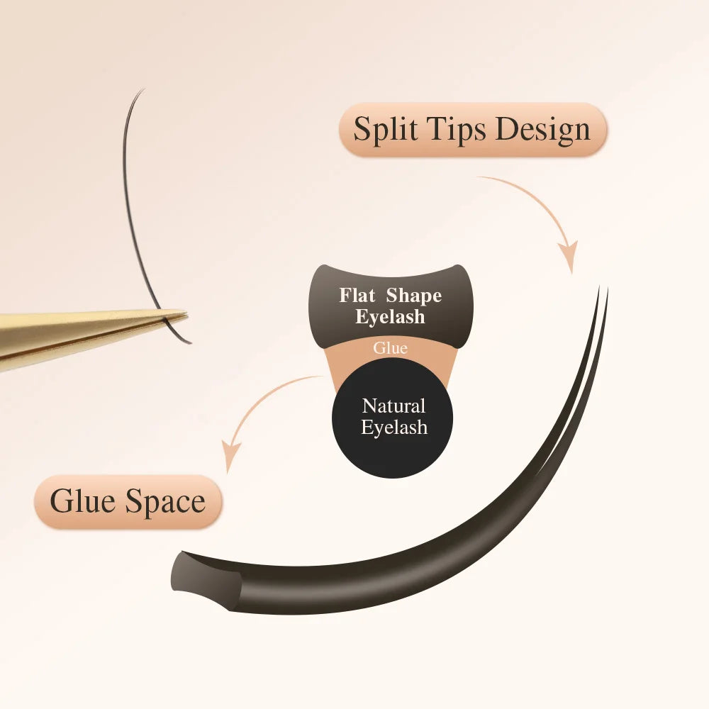 NAGARAKU Ellipse Flat Eyelash Split Tips Matte Charcoal Brown Color Super Soft Gentle Natural Eyelash Extension