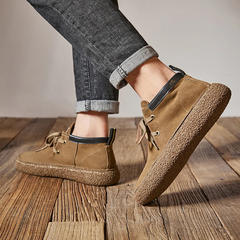 Genuine Leather Soft Sole Mens Casual Shoes Outdoor Breathable Suede Work Shoes High Quality Hiking Sneakers Walking Ankle Boots