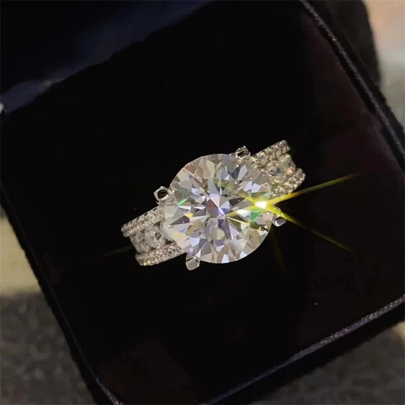 5.0 Carat Green Moissanite Rings Pass Diamond Test AU750 White Gold Ring with Certificate Black Card Sterling Silver Jewelry