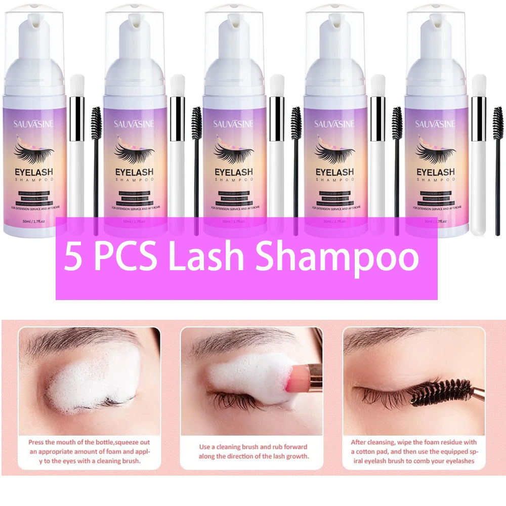 50ML Eyelash Extension Cleanser Shampoo Kit Mousse Fast Makeup Glue Removal Foam Set For Women Deeply Cleaning With Brush