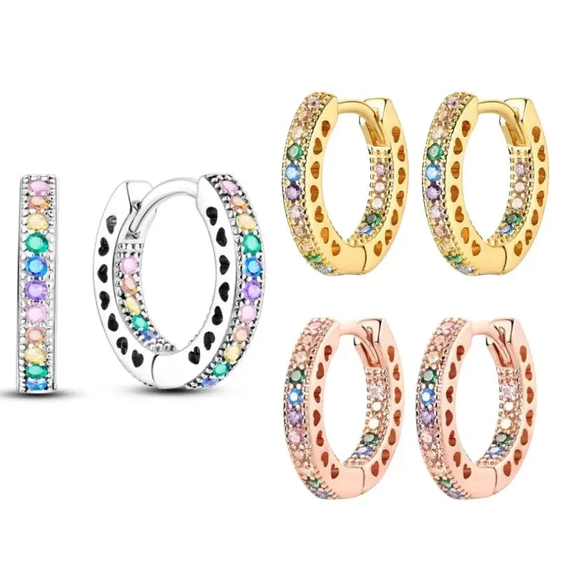 925 Sterling Silver Pave Round Shape Geometry of Simple Earring Hoop Earrings for Women Jewelry Wedding Engagement Birthday Gift