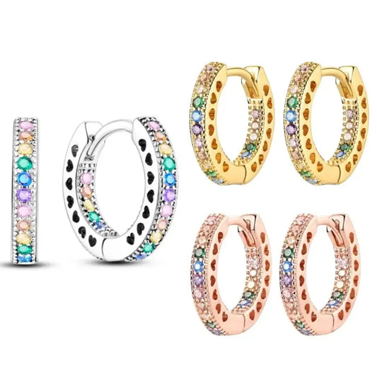 925 Sterling Silver Pave Round Shape Geometry of Simple Earring Hoop Earrings for Women Jewelry Wedding Engagement Birthday Gift