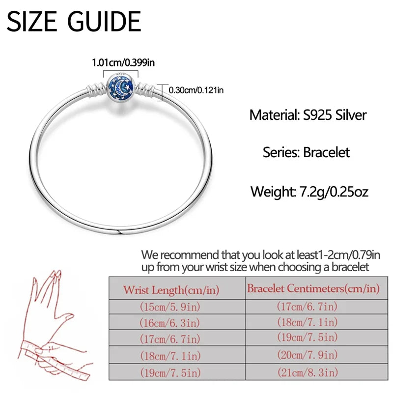 925 Sterling Silver Universe and Galaxy Bracelets For Women Fit DIY Charms Bead Fine Birthday Party Jewelry