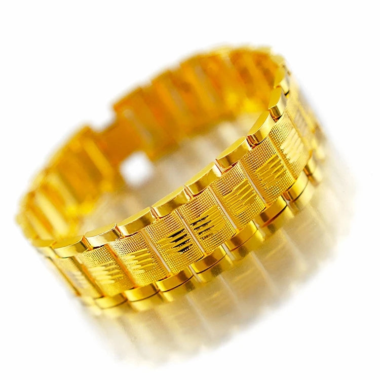 18 K Gold Color Widened Watch Chain Bracelet for Men Dad Father Not Fade Design Bracelet Wedding Engagement Jewelry Gifts