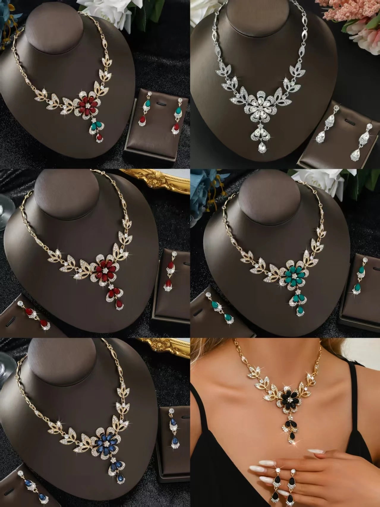 Luxury Color Matching Unique Necklace Earring Set Date Party Banquet Bridal Wedding Dress High End Jewelry