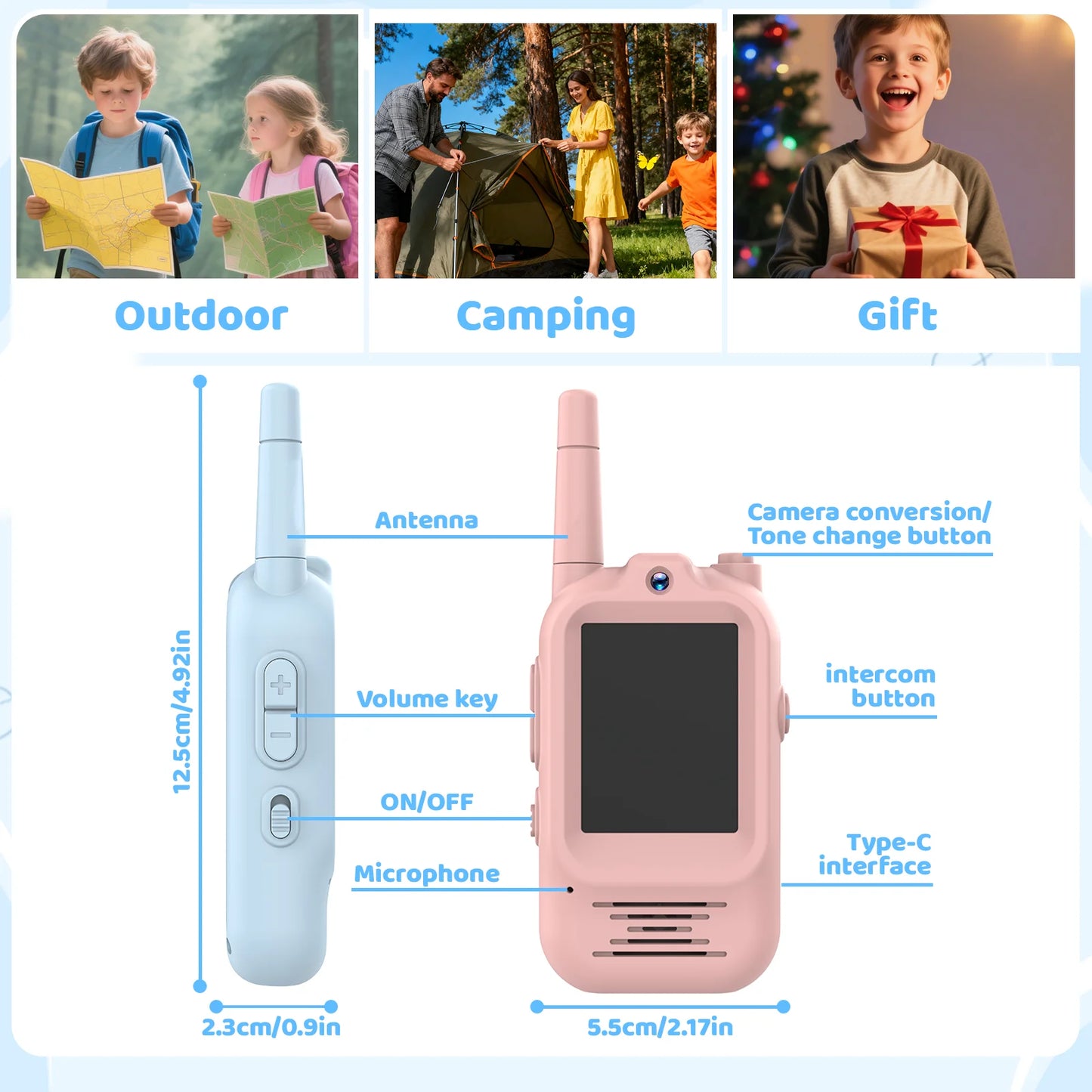Video Walkie Talkie Kids Rechargeable 2 Pack Intercom Walkie-talkies One-Click Call Child Video Intercom Cute Map 2 Inch Screen