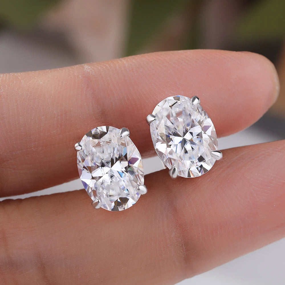 Certified 1-4CT Oval Moissanite Stud Earrings for Women 925 Sterling Silver Sparkling Gems Lab Diamond Ear Studs Wedding Jewelry