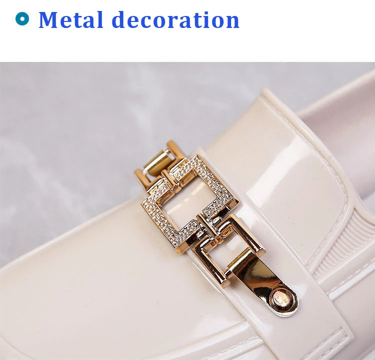 Rain Boots Women Diamond Chain Waterproof Water Shoes Top Quality Women's Rubber Shoes Oil-resistant Non-slip Kitchen Galoshes