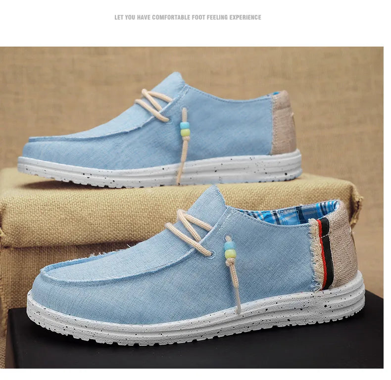Spring Summer Blue Men's Casual Boat Shoes Lightweight Slip-on Driving Shoes Men Low-cut Breathable Canvas Men Shoes Loafers