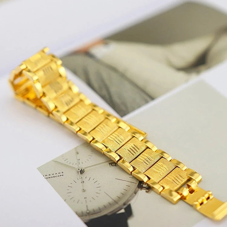 18 K Gold Color Widened Watch Chain Bracelet for Men Dad Father Not Fade Design Bracelet Wedding Engagement Jewelry Gifts