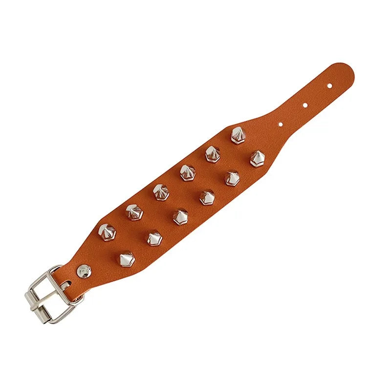 Gothic PU Leather Bracelet Two Row Cuspidal Spikes Rivet Stud Wide Cuff Punk Gothic Rock Unisex Wristbands Men Jewelry Gifts