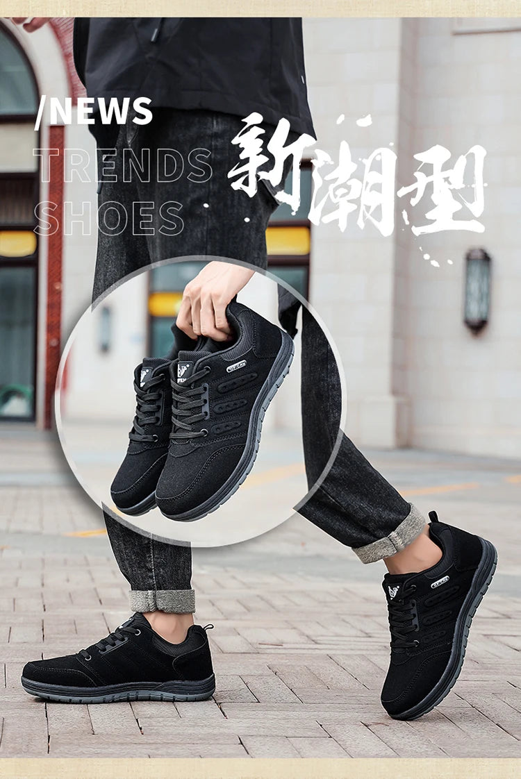 Male Jeans Footwear Winter Men Outdoor Casual Flat Shoes Classic Style Hiking Shoes Wear Resisting Anti-Skid Walking Middle Aged