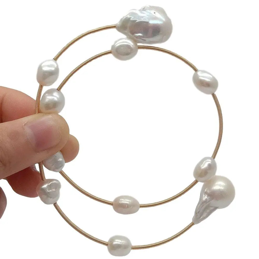 KKGEM Natural  Freshwater White Baroque Pearl 
 15x22mm Reborn keshi Pearl  Adjustable Bracelet classic for women