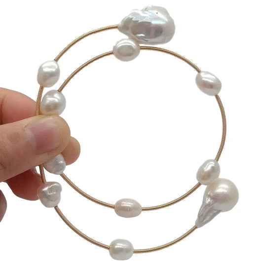 KKGEM Natural  Freshwater White Baroque Pearl 
 15x22mm Reborn keshi Pearl  Adjustable Bracelet classic for women