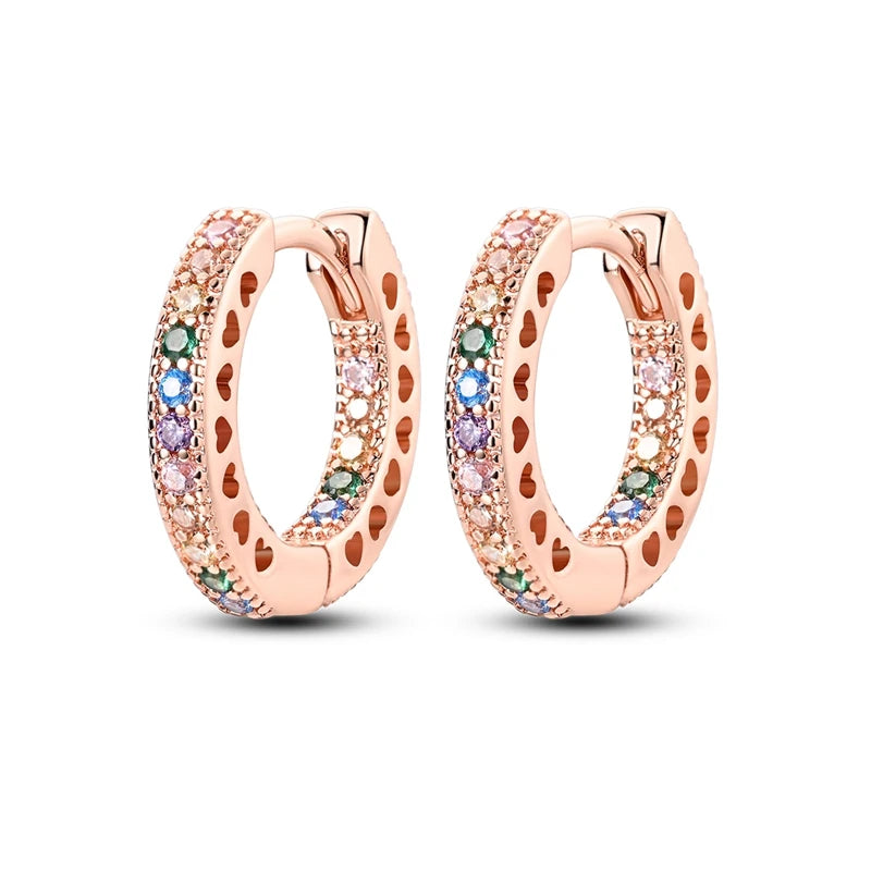 925 Sterling Silver Pave Round Shape Geometry of Simple Earring Hoop Earrings for Women Jewelry Wedding Engagement Birthday Gift
