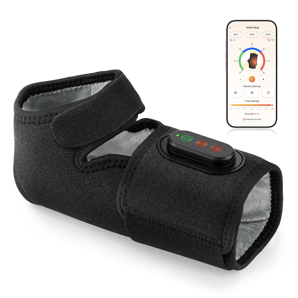 Electric Dual Ankle & Foot Massager 3 Levels Heat Vibration Hot Compress Ankle Massage Heated Wrap Support Brace Foot Protector