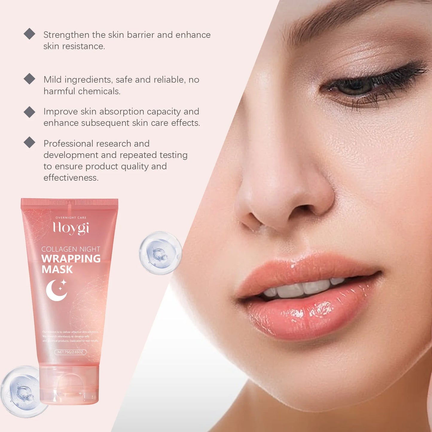 Hoygi Collagen Night Wrapping Mask Deep Nourishment Skin Firming Brightening Skin Tone Shrink Pores Mild Formula Sleeping Mask