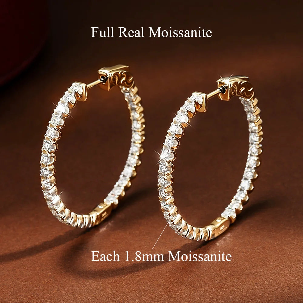 COSYA 1.8mm Full Moissanite Hoop Earrings For Women 100% S925 Silver 18K Gold Lab Diamond Earrings Wedding Fine Jewelry Gift