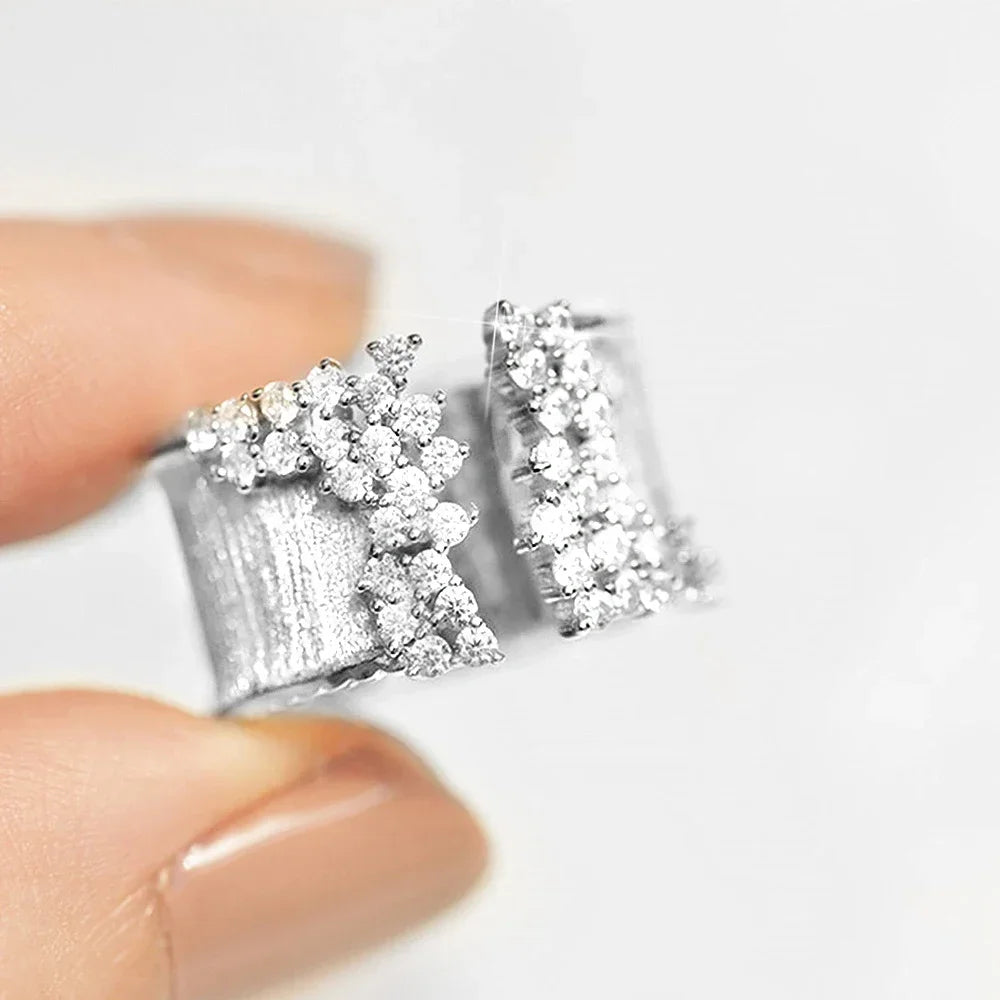 2026 New Fashion Women's Finger Ring with CZ Stone Wiredrawing Effect Gold Color Wide Rings Luxury Female Jewelry Party