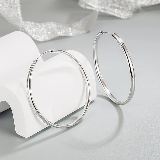 Real 925 Sterling Silver Women's New Jewelry Fashion Round Hoop Earrings FQL23634