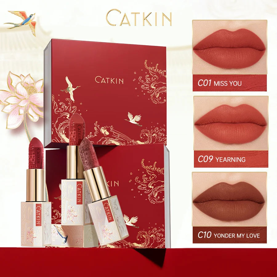 CATKIN Dreamworld Carving Lipstick, Waterproof Long Lasting Satin Nourish Moisturizing Smooth Soft 0.13 Ounce-Chinese Style