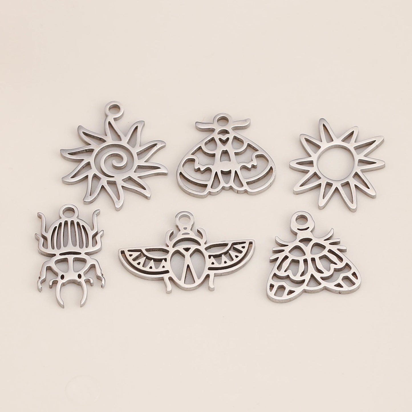 5Pcs Spring Bee/Butterfly/Beelet Charms Stainless Steel Scarab Moths Pendants DIY  Necklace Bracelet Jewelry Making Accessories