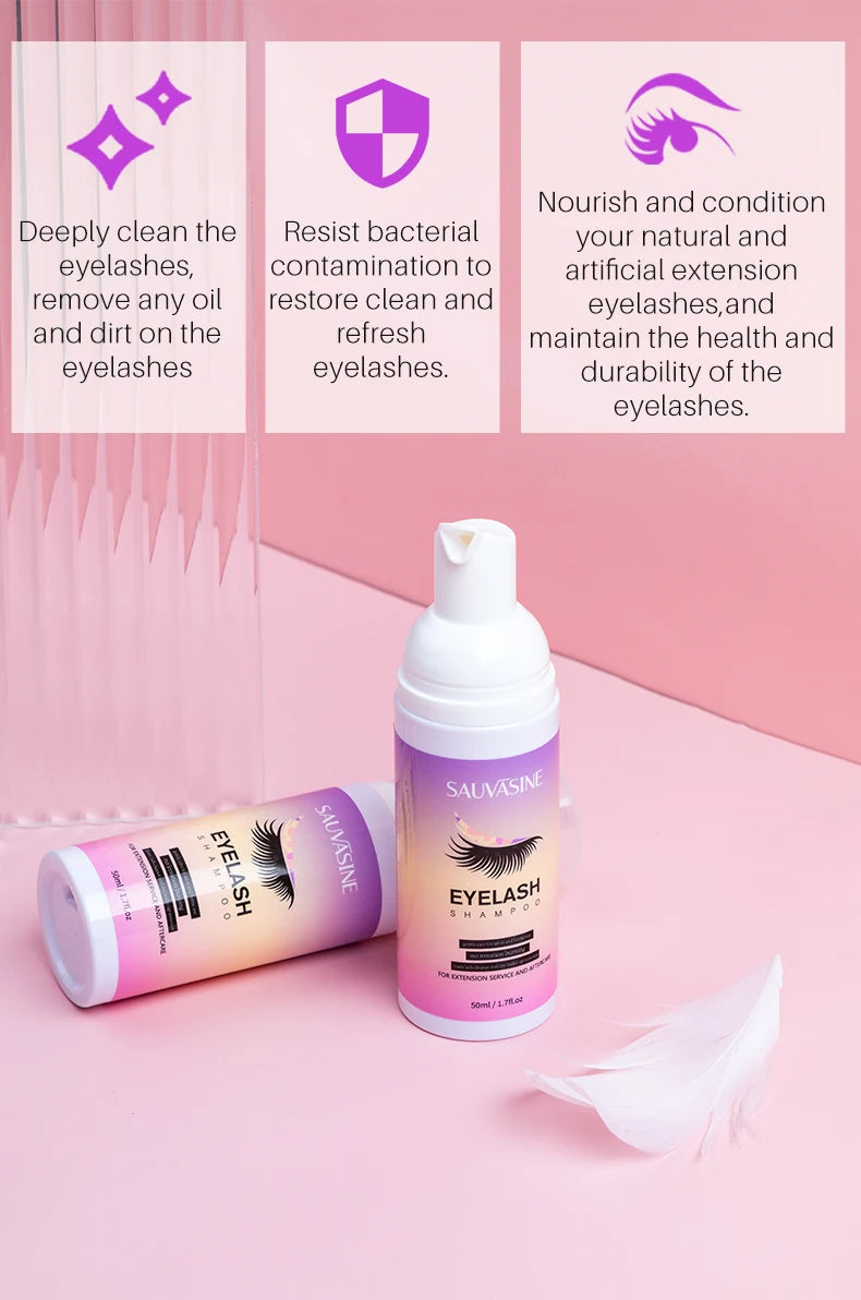 50ML Eyelash Extension Cleanser Shampoo Kit Mousse Fast Makeup Glue Removal Foam Set For Women Deeply Cleaning With Brush