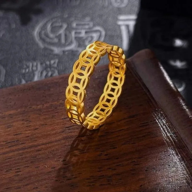 Sparkling Copper Coin Ring 18k Gold Ring for Woman High-quality Luxury AU750 Ring Party Banquet Fine Jewelry 18K No Demolding