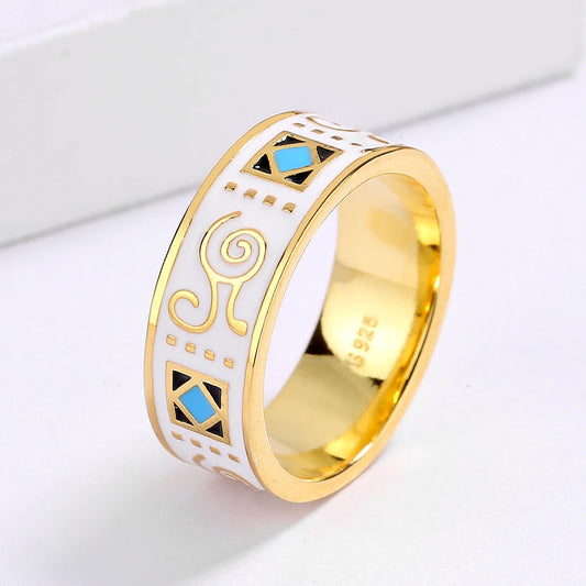 Classic18k Gold Men's Ring Fashion Irregular Pattern White Hand Enamel Jewelry Ring for Women 925 Stamp Hot Sale Wedding Rings