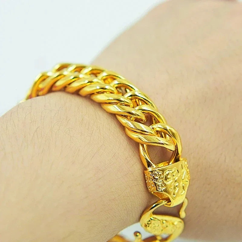 18 K Gold Color Widened Watch Chain Bracelet for Men Dad Father Not Fade Design Bracelet Wedding Engagement Jewelry Gifts