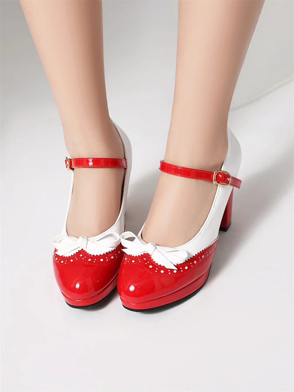 Women Shoes Sweet Candy Color Patent Leather Mary Jane Chunky Heel Ankle Strap Pumps Party Cosplay Uniform Paty Wedding Dress