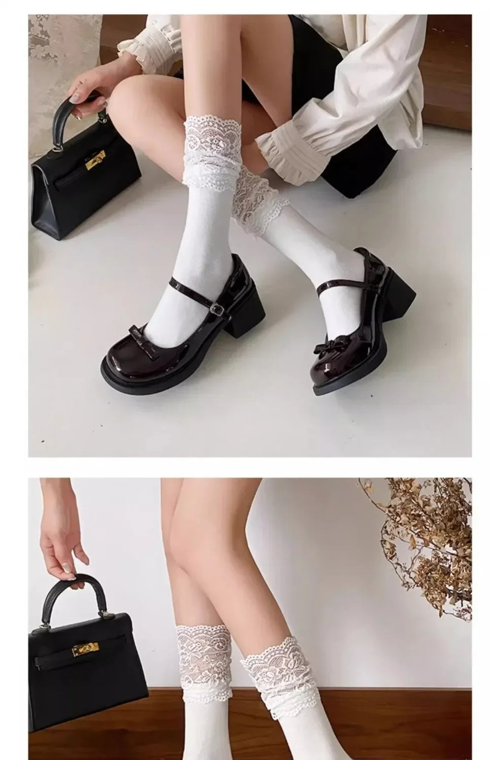 Retro Mary Jane Shoes Women's Chunky Heel Butterfly Knot Japanese JK Style Brown Buckle Strap Simple Design Summer Shoes