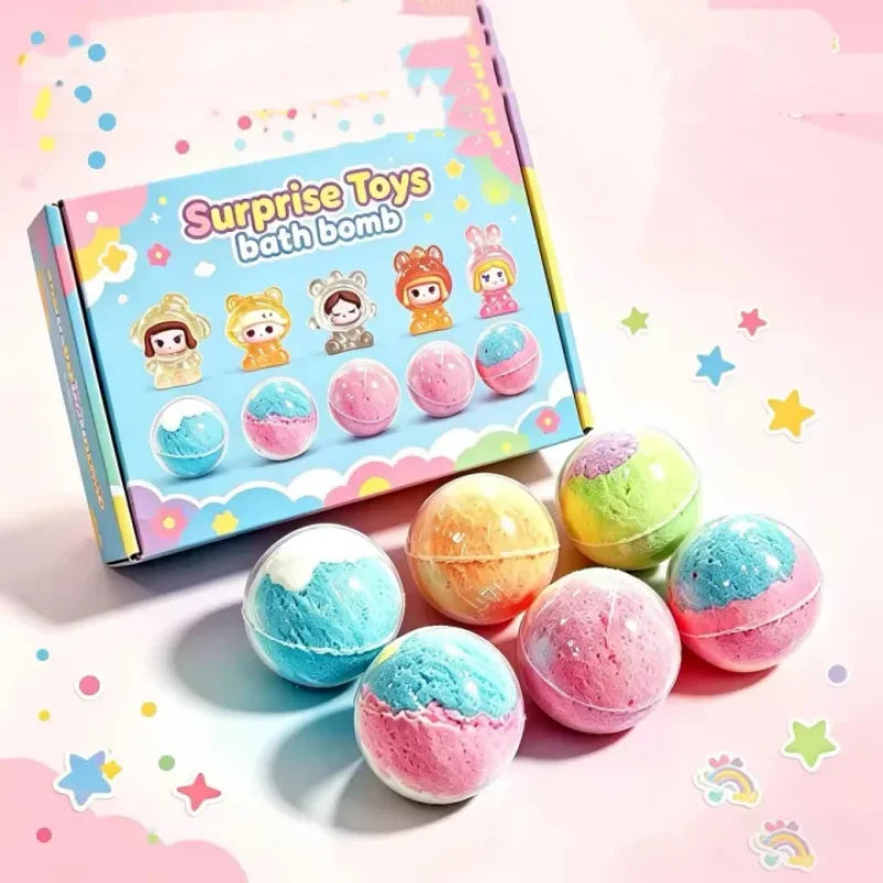12pcs 60g Kids Bath Spa Fizzies with Hidden Toy Bubble Ball Safe Bath Toy for Children Daily Bathing