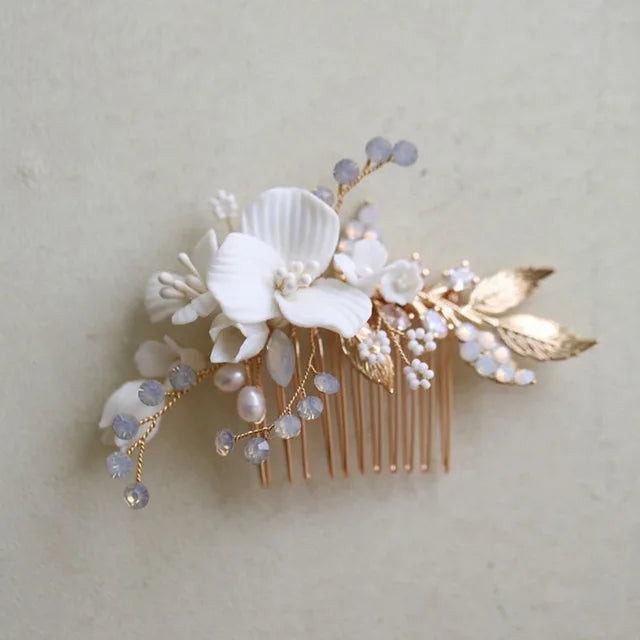 SLBRIDAL Handmade Luxury Rhinestones Freshwater Pearls Ceram Flower Bridal Tiara Wedding Bridesmaids Crown Women Hair Jewelry