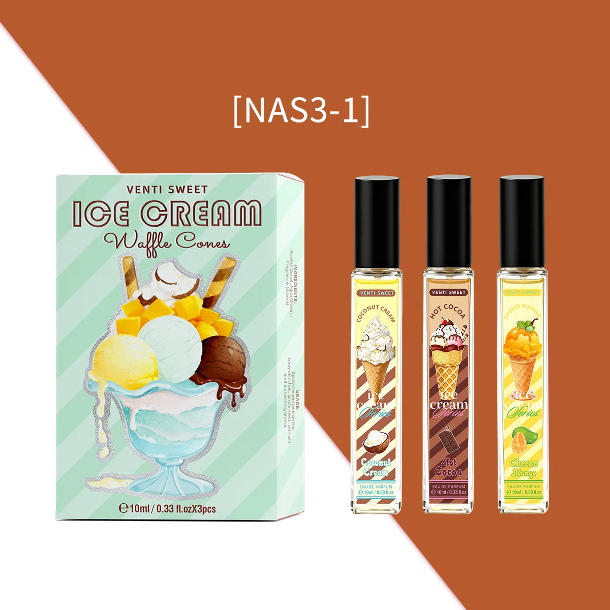 Ice Cream Perfume Gift Set Fresh Mango Coconut Scent Rich Chocolate Popcorn Eau De Toilette Lasting Sweet Women's Fragrance 10ml