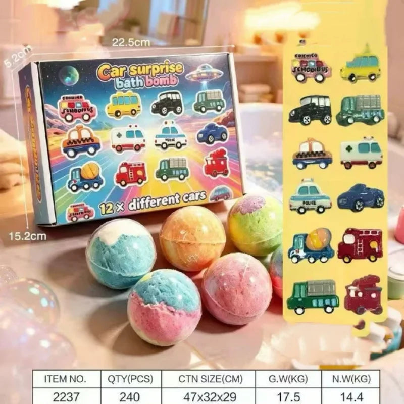 12pcs 60g Kids Bath Spa Fizzies with Hidden Toy Bubble Ball Safe Bath Toy for Children Daily Bathing
