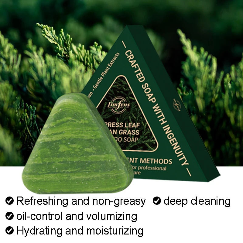 120G Cypress Leaf Usman Grass Shampoo Bar, Enriched With Ginseng, Cypress Leaf, and Other Herbal Extracts