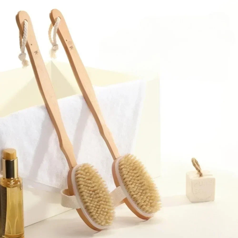 Household Wooden Long Handled Bristle Brush, Back Scrubbing Product, Skin Exfoliating Detachable Handheld Soft Bristle Brush