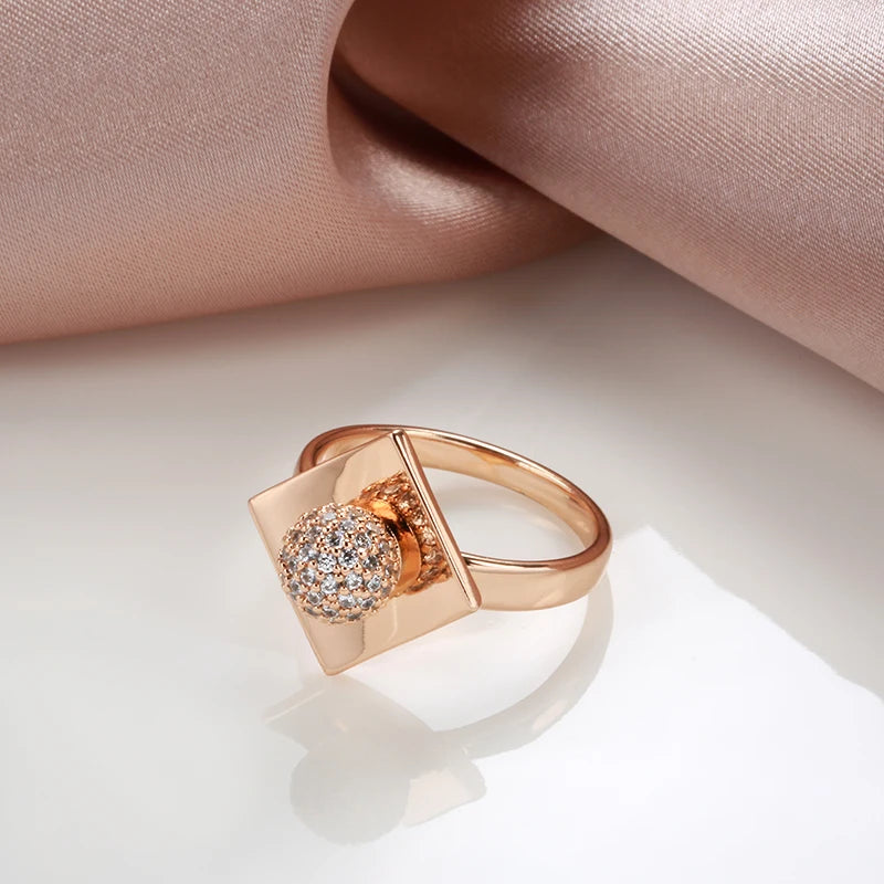 Kinel New 585 Rose Gold Unusual Rings For Women Micro Wax Inlay Spherical Natural Zircon Rings Wedding Trend Wedding Jewelry