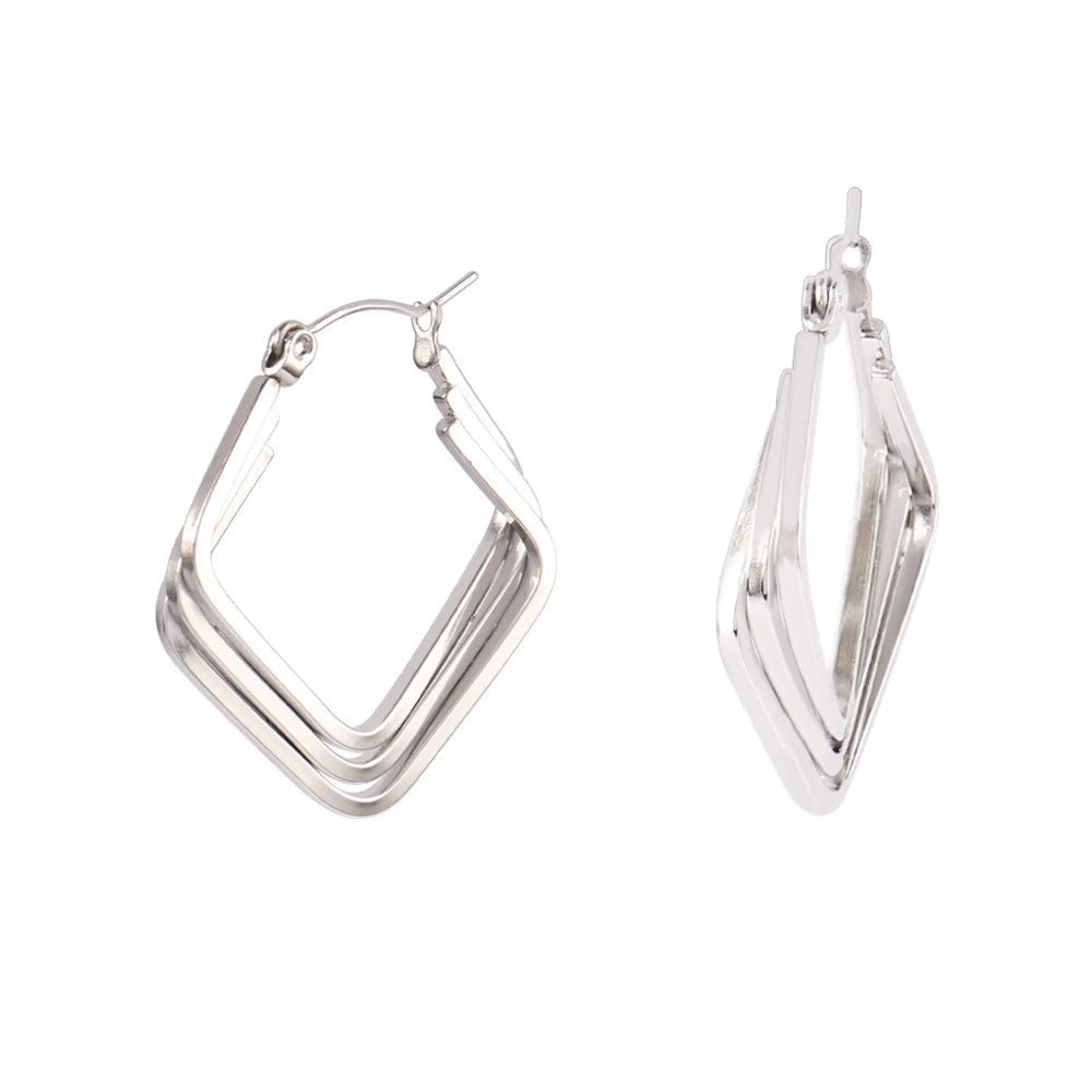 316L Stainless Steel Hoop Huggies Earrings For Women Exaggerated Texture Studs Earrings Girl Geometric Daily Jewelry Gifts