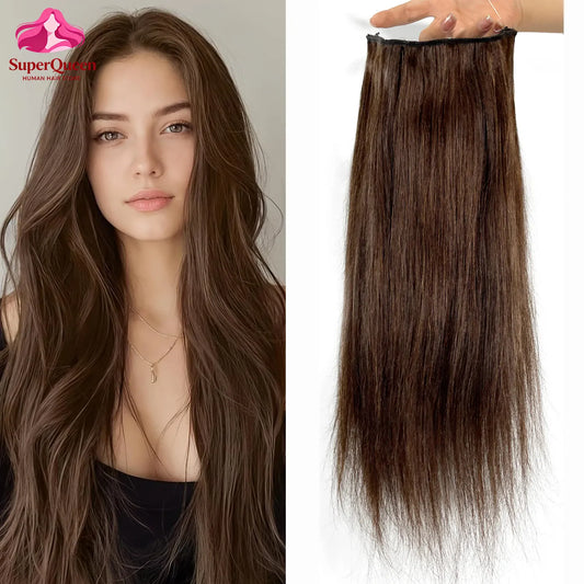 Straight Chocolate Brown Halo Hair Extensions Invisible Wire Human Hair Extensions With Clips #2 100G/Pc Clip In Hair Extensions