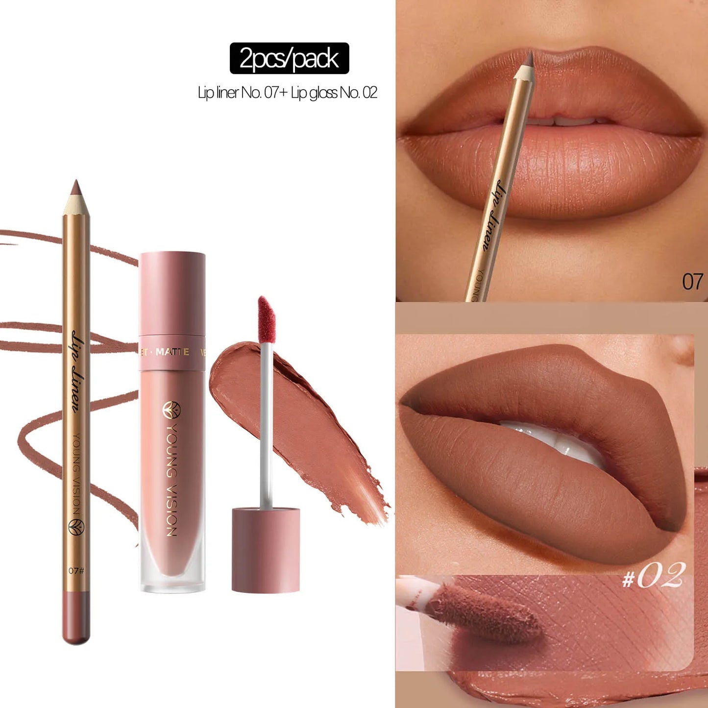 Lip Gloss and Lip Liner Set, Long-Lasting Matte Finish, Smooth and Precise Lip Liner with Non-Stick, Smudge-Proof Lip Gloss