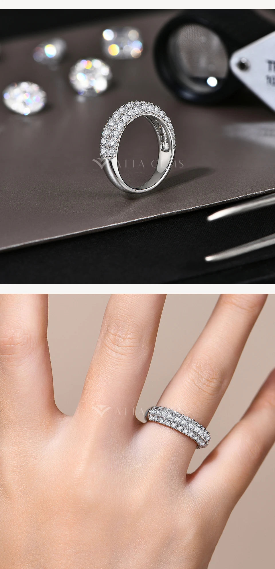 ATTAGEMS Full Lab Moissanite Diamond Rings for Women Half Wedding Band Sparkling S925 Silver Engagement Bride Fine Jewelry Gifts