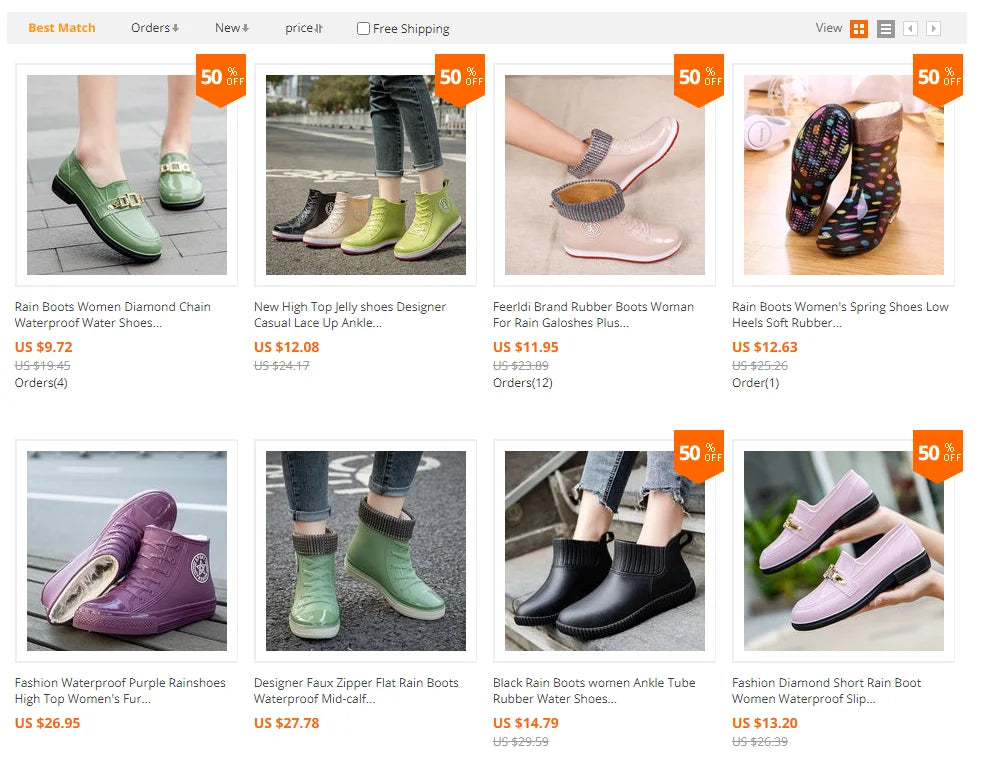 Rain Boots Women Diamond Chain Waterproof Water Shoes Top Quality Women's Rubber Shoes Oil-resistant Non-slip Kitchen Galoshes