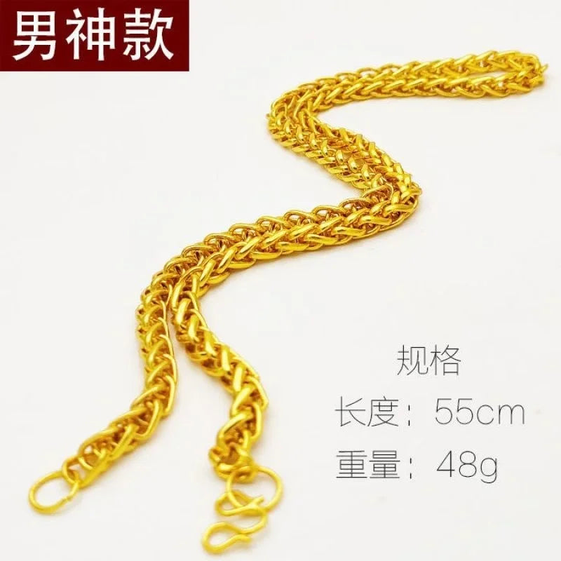 Plated 100% Real Gold 24k 999 Necklace Men's 999 Dominant Personality Fashion Jewelry 999 Permanent Color Pure 18K Gold Jewelry