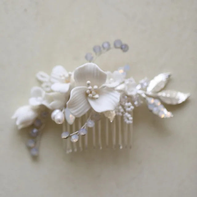 SLBRIDAL Handmade Luxury Rhinestones Freshwater Pearls Ceram Flower Bridal Tiara Wedding Bridesmaids Crown Women Hair Jewelry